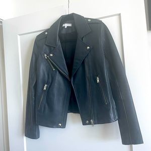 Iro navy leather jacket size 42 excellent condition silver zippers NWOT
